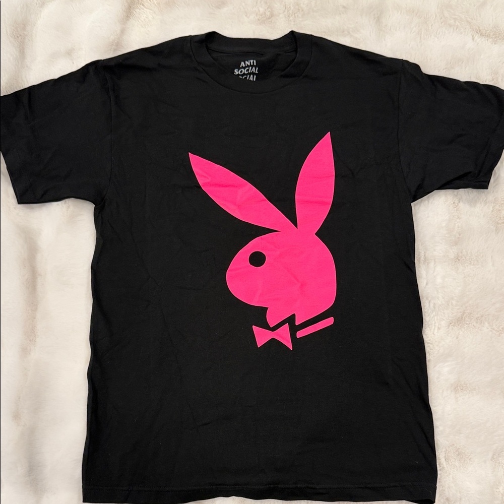 Anti Social Social Club Black Tee with Pink Bunny Graphic NWOT